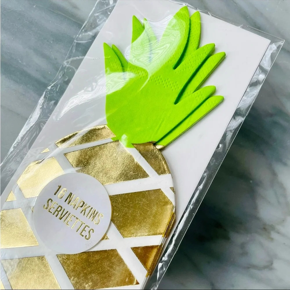 Sur La Table•NWT,4-Appetizer Plates +Pineapple Party Bundle~Straws,Napkins,Picks